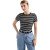 imageSUUKSESS Women Ribbed Striped Short Sleeve Slim Fit Tops Summer Crew Neck Color Block Going Out T ShirtBlack Stripe