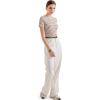 imageSUUKSESS Women Ribbed Striped Short Sleeve Slim Fit Tops Summer Crew Neck Color Block Going Out T ShirtBrown Stripe