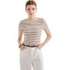 imageSUUKSESS Women Ribbed Striped Short Sleeve Slim Fit Tops Summer Crew Neck Color Block Going Out T ShirtBrown Stripe