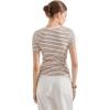 imageSUUKSESS Women Ribbed Striped Short Sleeve Slim Fit Tops Summer Crew Neck Color Block Going Out T ShirtBrown Stripe