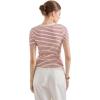imageSUUKSESS Women Ribbed Striped Short Sleeve Slim Fit Tops Summer Crew Neck Color Block Going Out T ShirtRed Stripe