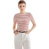 imageSUUKSESS Women Ribbed Striped Short Sleeve Slim Fit Tops Summer Crew Neck Color Block Going Out T ShirtRed Stripe