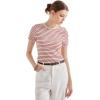 imageSUUKSESS Women Ribbed Striped Short Sleeve Slim Fit Tops Summer Crew Neck Color Block Going Out T ShirtRed Stripe
