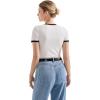 imageSUUKSESS Women Ribbed Striped Short Sleeve Slim Fit Tops Summer Crew Neck Color Block Going Out T ShirtWhite