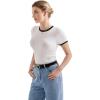 imageSUUKSESS Women Ribbed Striped Short Sleeve Slim Fit Tops Summer Crew Neck Color Block Going Out T ShirtWhite