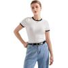 imageSUUKSESS Women Ribbed Striped Short Sleeve Slim Fit Tops Summer Crew Neck Color Block Going Out T ShirtWhite