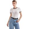 imageSUUKSESS Women Ribbed Striped Short Sleeve Slim Fit Tops Summer Crew Neck Color Block Going Out T ShirtWhite