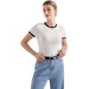 imageSUUKSESS Women Ribbed Striped Short Sleeve Slim Fit Tops Summer Crew Neck Color Block Going Out T ShirtWhite