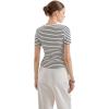 imageSUUKSESS Women Ribbed Striped Short Sleeve Slim Fit Tops Summer Crew Neck Color Block Going Out T ShirtWhite Stripe