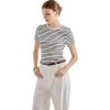 imageSUUKSESS Women Ribbed Striped Short Sleeve Slim Fit Tops Summer Crew Neck Color Block Going Out T ShirtWhite Stripe