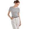 imageSUUKSESS Women Ribbed Striped Short Sleeve Slim Fit Tops Summer Crew Neck Color Block Going Out T ShirtWhite Stripe