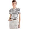 imageSUUKSESS Women Ribbed Striped Short Sleeve Slim Fit Tops Summer Crew Neck Color Block Going Out T ShirtWhite Stripe