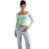 imageSUUKSESS Women Square Neck Long Sleeve Tops Double Lined Going Out T ShirtsAqua