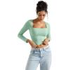 imageSUUKSESS Women Square Neck Long Sleeve Tops Double Lined Going Out T ShirtsAqua
