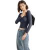imageSUUKSESS Women Square Neck Long Sleeve Tops Double Lined Going Out T ShirtsAsh