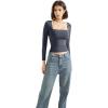 imageSUUKSESS Women Square Neck Long Sleeve Tops Double Lined Going Out T ShirtsAsh