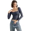 imageSUUKSESS Women Square Neck Long Sleeve Tops Double Lined Going Out T ShirtsAsh
