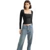 imageSUUKSESS Women Square Neck Long Sleeve Tops Double Lined Going Out T ShirtsBlack