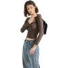 imageSUUKSESS Women Square Neck Long Sleeve Tops Double Lined Going Out T ShirtsBrown