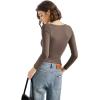 imageSUUKSESS Women Square Neck Long Sleeve Tops Double Lined Going Out T ShirtsBrown