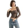 imageSUUKSESS Women Square Neck Long Sleeve Tops Double Lined Going Out T ShirtsBrown