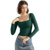 imageSUUKSESS Women Square Neck Long Sleeve Tops Double Lined Going Out T ShirtsDeep Green
