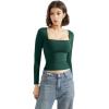 imageSUUKSESS Women Square Neck Long Sleeve Tops Double Lined Going Out T ShirtsDeep Green