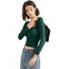 imageSUUKSESS Women Square Neck Long Sleeve Tops Double Lined Going Out T ShirtsDeep Green