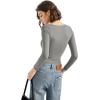 imageSUUKSESS Women Square Neck Long Sleeve Tops Double Lined Going Out T ShirtsLight Grey