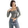 imageSUUKSESS Women Square Neck Long Sleeve Tops Double Lined Going Out T ShirtsLight Grey