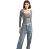 imageSUUKSESS Women Square Neck Long Sleeve Tops Double Lined Going Out T ShirtsLight Grey
