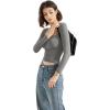imageSUUKSESS Women Square Neck Long Sleeve Tops Double Lined Going Out T ShirtsLight Grey