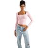 imageSUUKSESS Women Square Neck Long Sleeve Tops Double Lined Going Out T ShirtsPink