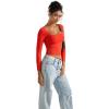 imageSUUKSESS Women Square Neck Long Sleeve Tops Double Lined Going Out T ShirtsRed
