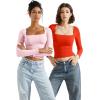 imageSUUKSESS Women Square Neck Long Sleeve Tops Double Lined Going Out T ShirtsRed