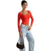 imageSUUKSESS Women Square Neck Long Sleeve Tops Double Lined Going Out T ShirtsRed