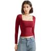 imageSUUKSESS Women Square Neck Long Sleeve Tops Double Lined Going Out T ShirtsWine