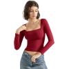 imageSUUKSESS Women Square Neck Long Sleeve Tops Double Lined Going Out T ShirtsWine