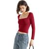 imageSUUKSESS Women Square Neck Long Sleeve Tops Double Lined Going Out T ShirtsWine