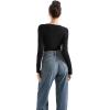 imageSUUKSESS Women Sweetheart V Neck Long Sleeve Tops Lace Trim Ribbed Modal Fall Going Out ShirtsBlack