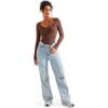 imageSUUKSESS Women Sweetheart V Neck Long Sleeve Tops Lace Trim Ribbed Modal Fall Going Out ShirtsDark Coffee