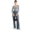 imageSUUKSESS Women Sweetheart V Neck Long Sleeve Tops Lace Trim Ribbed Modal Fall Going Out ShirtsDark Gray
