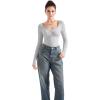 imageSUUKSESS Women Sweetheart V Neck Long Sleeve Tops Lace Trim Ribbed Modal Fall Going Out ShirtsGray