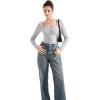 imageSUUKSESS Women Sweetheart V Neck Long Sleeve Tops Lace Trim Ribbed Modal Fall Going Out ShirtsGray