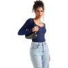 imageSUUKSESS Women Sweetheart V Neck Long Sleeve Tops Lace Trim Ribbed Modal Fall Going Out ShirtsNavy Blue