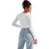 imageSUUKSESS Women Sweetheart V Neck Long Sleeve Tops Lace Trim Ribbed Modal Fall Going Out ShirtsWhite