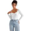 imageSUUKSESS Women Sweetheart V Neck Long Sleeve Tops Lace Trim Ribbed Modal Fall Going Out ShirtsWhite