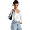 imageSUUKSESS Women Sweetheart V Neck Long Sleeve Tops Lace Trim Ribbed Modal Fall Going Out ShirtsWhite