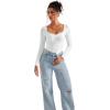 imageSUUKSESS Women Sweetheart V Neck Long Sleeve Tops Lace Trim Ribbed Modal Fall Going Out ShirtsWhite