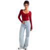 imageSUUKSESS Women Sweetheart V Neck Long Sleeve Tops Lace Trim Ribbed Modal Fall Going Out ShirtsWine Red